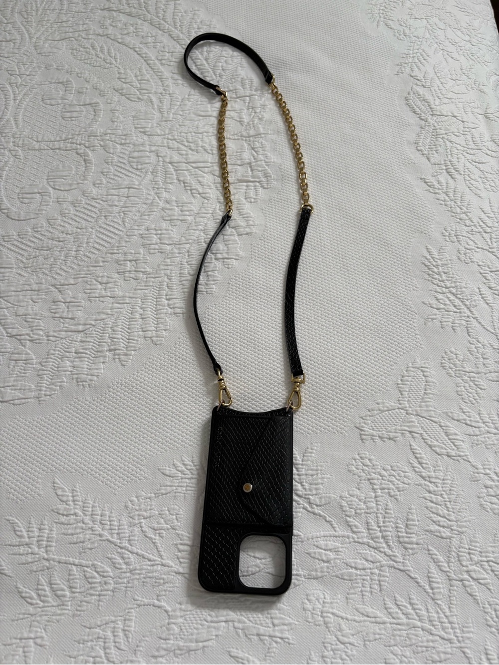 Bandolier Hailey iPhone case bag black leather gold chain